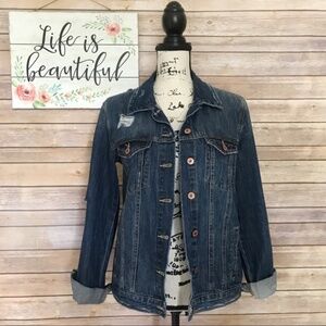 Forever 21 Distressed Dark Wash Denim Jean Jacket Size Small